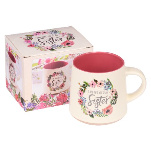 I Love That You're My Sister Ecclesiastes 4:9 Ceramic Bible Verse Coffee Mug  Floral Rustic Pink & Ivory Cup for Coffee/Tea, Dishwasher Microwave Safe, 14oz