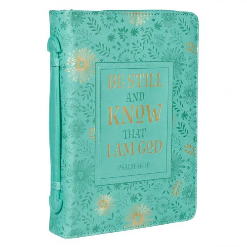 Large Be Still and Know Turquoise Faux Leather Fashion Bible Cover - Psalm 46:10