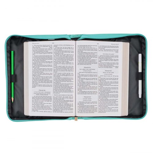 Large Be Still and Know Turquoise Faux Leather Fashion Bible Cover - Psalm 46:10