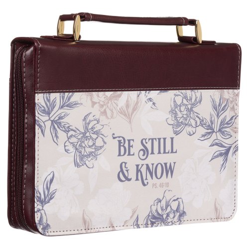 XL Be Still and Know -  Neutral Floral, Brown/Beige Faux Leather Bible Cover  - Psalm 46:10