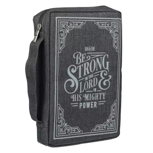 Large "Strong in The Lord" Ephesians 6:10, Gray Canvas Bible Cover