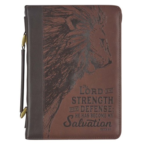 Medium The LORD is My Strength Brown Faux Leather Classic Bible Cover - Exodus 15:2