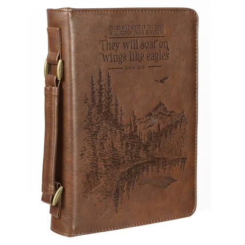 Large Men's  On Wings Like Eagles Mountain , Brown Faux Leather,Classic Bible Cover - Isaiah 40:31