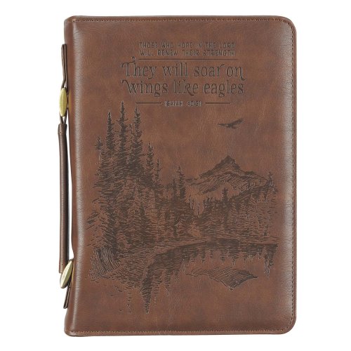 Medium Scenic Wilderness Wings Like Eagles Brown Faux Leather Bible Cover - Isaiah 40:21