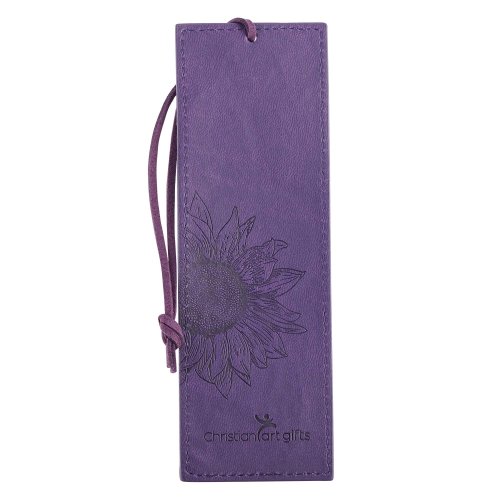 Strength and Dignity Purple Sunflower Faux Leather Bookmark - Proverbs 31:25