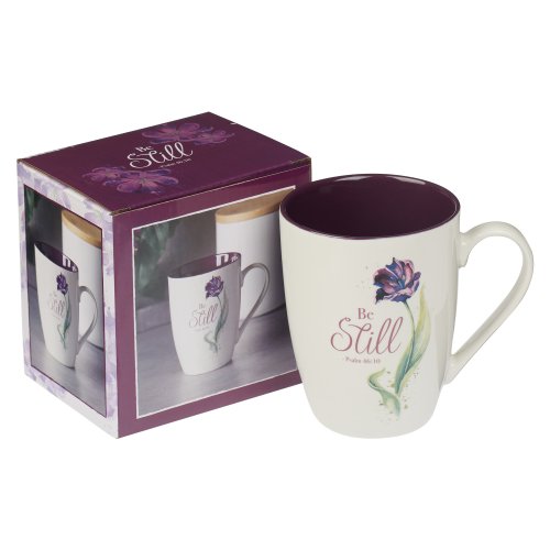 Purple Bloom Be Still Ceramic Coffee Mug – Psalm 46:10