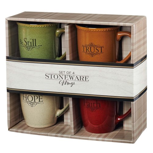 Set of Four Rustic Stoneware Mugs