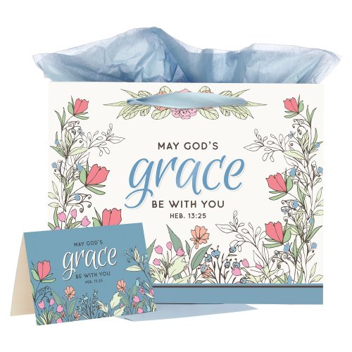 Gift Bag w/ Card LG Landscape Cream/Blue/Pink God's Grace Heb. 13:25