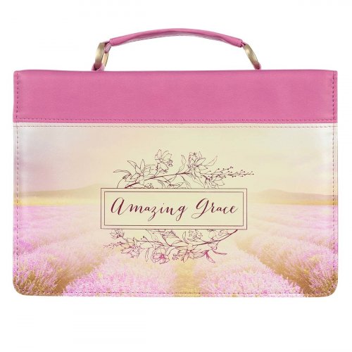 Large Amazing Grace Pink Scenic Faux Leather Bible Cover