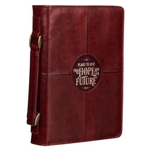 Medium Hope and a Future Chestnut Brown Faux Leather Classic Bible Cover - Jeremiah 29:11