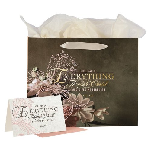 Gift Bag w/ Card LG Landscape Brown/Cream/Pink Everything Through Christ Phil. 4:13