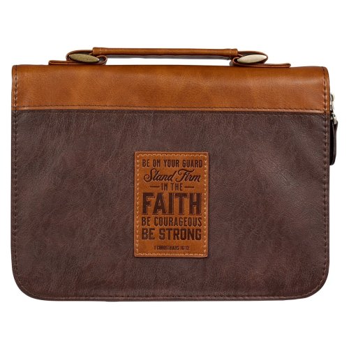 Medium Stand Firm in the Faith Two-tone Brown Classic Faux Leather Bible Cover - 1 Corinthians 16:13