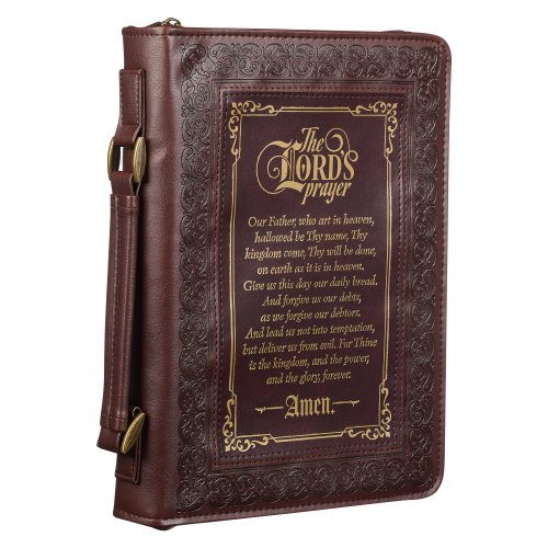 Medium The Lord's Prayer Walnut Brown & Burgundy w/Gold Bible Cover,