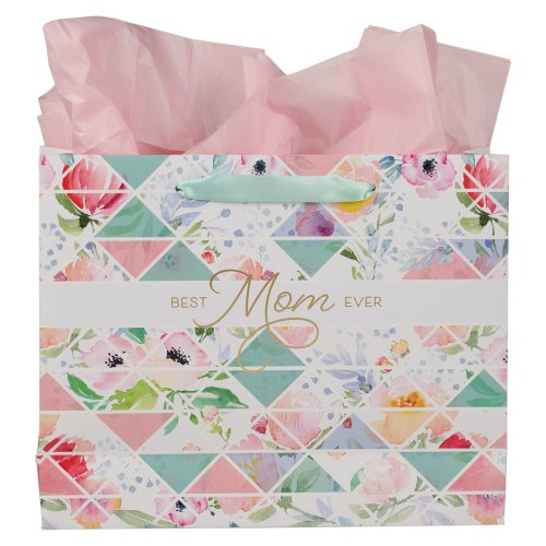 Gift Bag w/ Card LG Landscape Pink/Teal Best Mom Ever Prov. 31:25