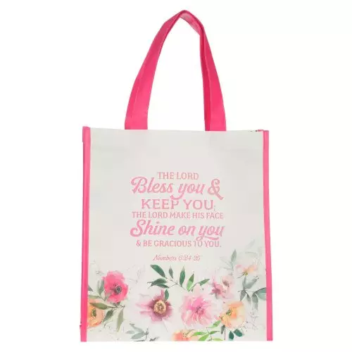 Tote Pink/White Floral Bless You Num. 6:24-25
