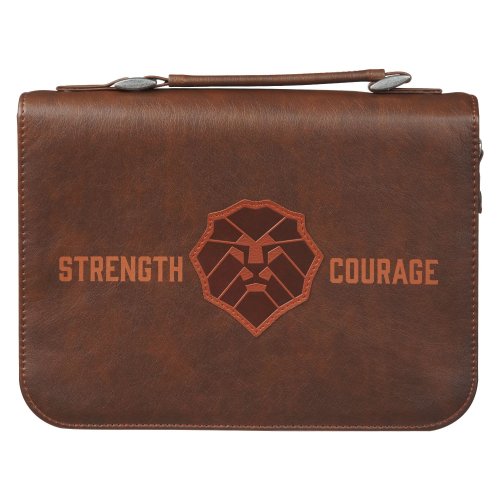 Large Bible Cover Classic Brown Lion Strength & Courage Josh. 1:9