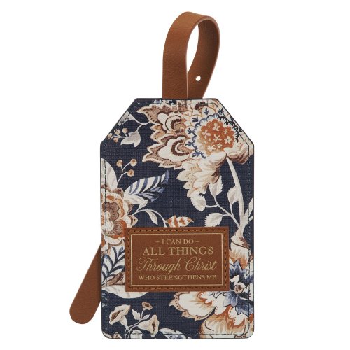 Luggage Tag Navy/Brown All Things Phil. 4:13