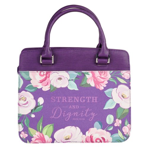 Extra Large Strength and Dignity Purple Fashion Bible Cover  - Prov. 31:25, XL