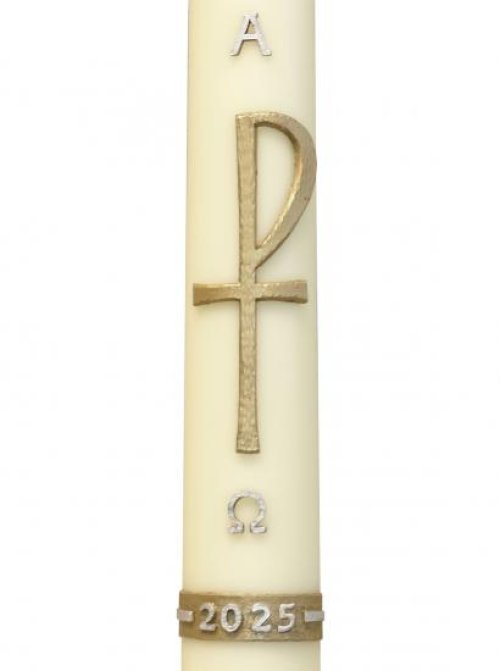 30" x 2" Paschal Candle with Gold P Cross Design Wax Relief