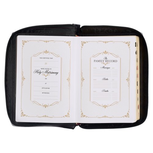 Burgundy and Black Faux Leather King James Version Study Bible with Thumb Index and Zippered Closure