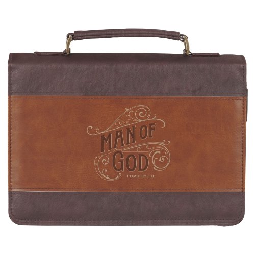 Extra Large Man of God Brown Two-Tone Classic Bible Cover - 1 Tim. 6:11, XL