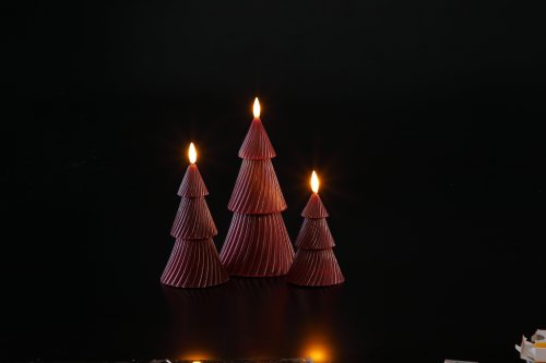 Set of 3 Christmas Tree Wax Candles - red with LED