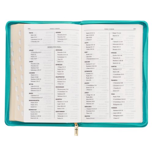 KJV Holy Bible, Standard Size Faux Leather Red Letter Edition - Thumb Index & Ribbon Marker, King James Version, Teal Floral Zipper Closure