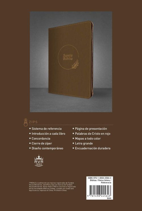 Santa Biblia RVR60, Edición zíper con referencias, letra grande (SentiPiel, Café, Letra Roja)