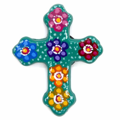 Mexican Painted Magnet Cross - Turquoise