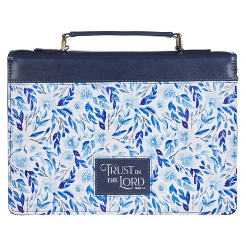 Extra Large Trust Blue Floral Fashion Bible Cover - Prov. 3:5, XL