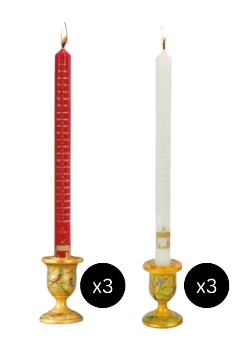 Pack of 6 Stable Advent Candles 28cm (Red/White with gold)