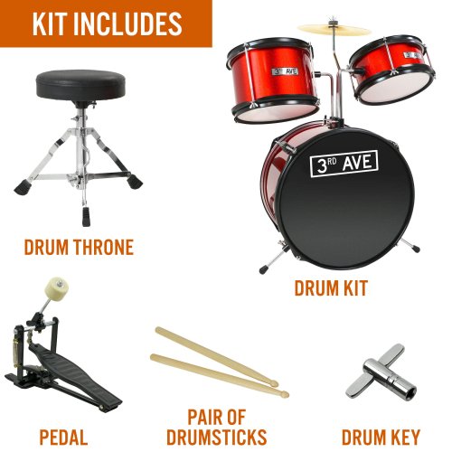 3rd Avenue 3 Piece Beginner Drum Kit - Red