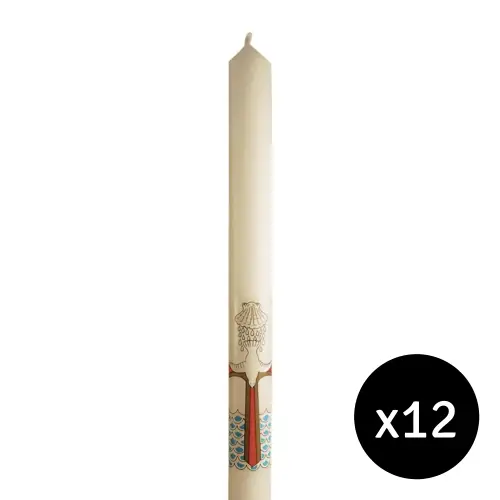 Pack of 12 Baptismal Candles 12 x 7/8 Inch - Rich Ivory Beeswax
