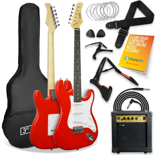 3rd Avenue 4/4 Size Electric Guitar Pack - Red