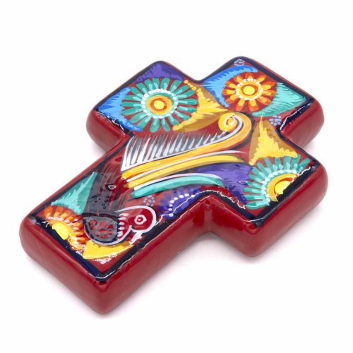 Mexican Painted Bird Block Cross - Red