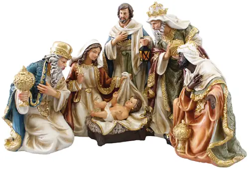 13" Resin Holy Family & Three Kings Nativity Set