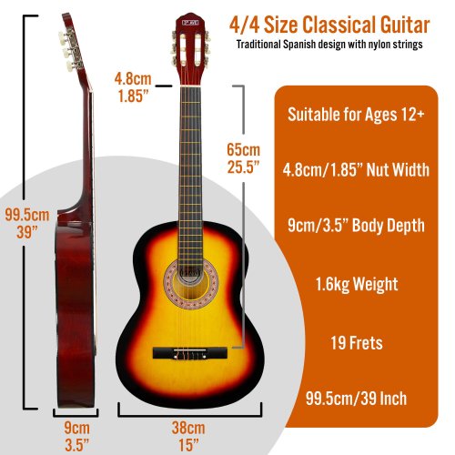 3rd Avenue Full Size Classical Guitar Pack - Sunburst