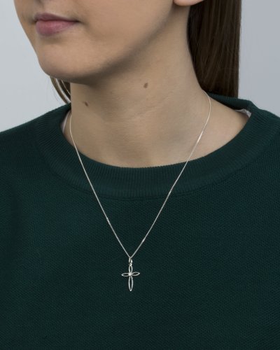 Fine Oval Cross Pendant with CZ Centre