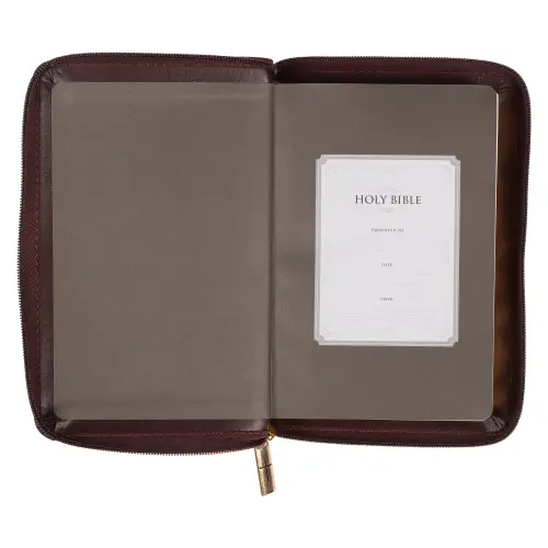 KJV Bible Compact Faux Leather, Burgundy/Saddle Tan w/zipper