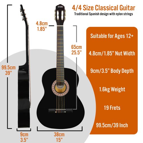 3rd Avenue Full Size Classical Guitar Pack - Black