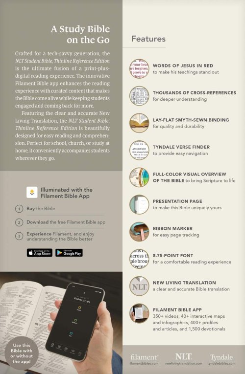 NLT Student Bible, Thinline Reference, Filament Enabled (LeatherLike, Tropical Iris Teal Blue, Indexed, Red Letter)