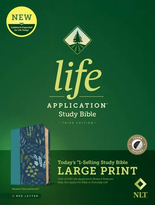 NLT Life Application Study Bible, Third Edition, Large Print (LeatherLike, Meadow Teal, Indexed, Red Letter)