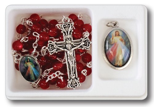 Red Acrylic Rosary with Divine Mercy Medal