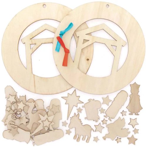 Nativity Wooden Wreath Kit (Pack of 2)