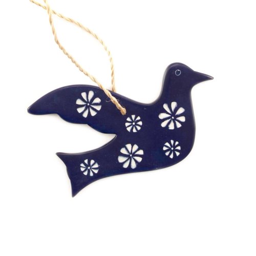 Dove Soapstone Christmas Decoration - Dark Blue - Flower