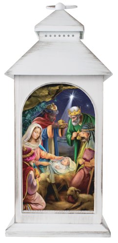 White Nativity LED Candle Lantern