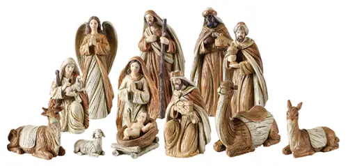 12 Piece 8" Wood Finish Resin Nativity Set