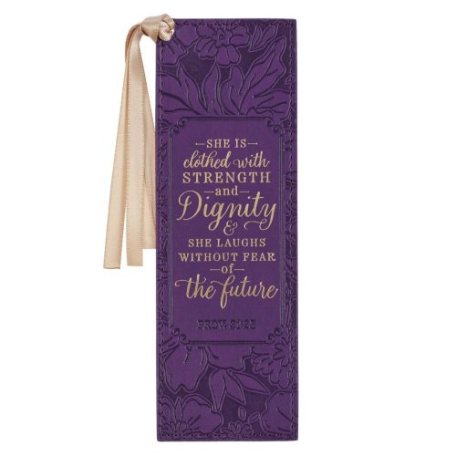 Bookmark Faux Leather Purple Strength and Dignity Prov. 31:25