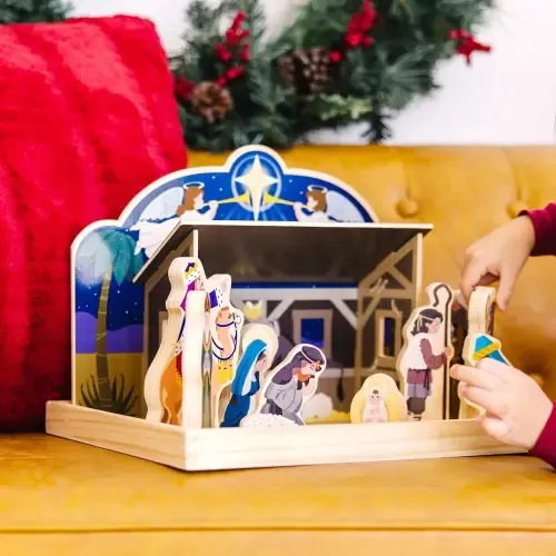 Melissa & Doug Classic Wooden Christmas Nativity Set With 4-Piece Stable and 11 Wooden Figures