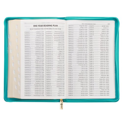 KJV Holy Bible, Standard Size Faux Leather Red Letter Edition - Thumb Index & Ribbon Marker, King James Version, Teal Floral Zipper Closure